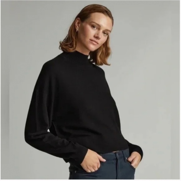 EVERLANE Wool Blend Crop Mockneck Sweater in Black EUC/sz S - Picture 1 of 13